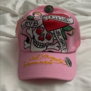 Ed Hardy Pink Cap with Skull and Heart Design